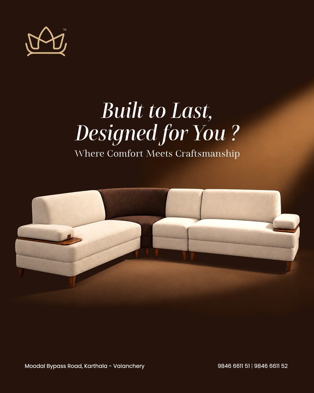 MIISOFA curved corner sofa in ivory and espresso