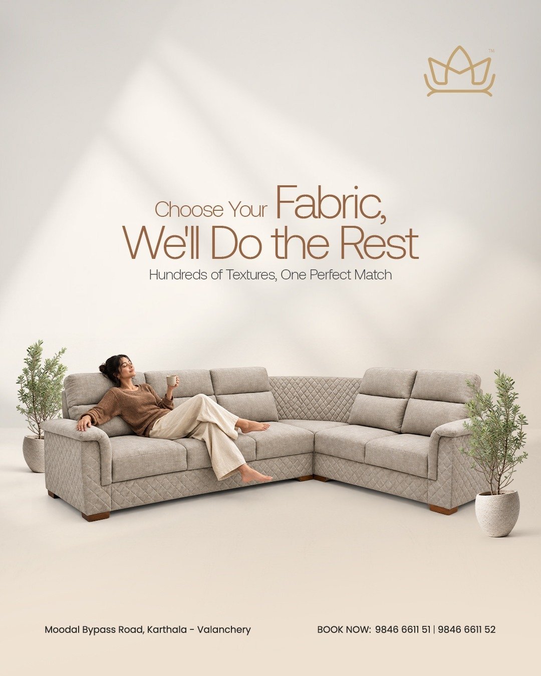 MIISOFA quilted corner sofa in textured grey fabric